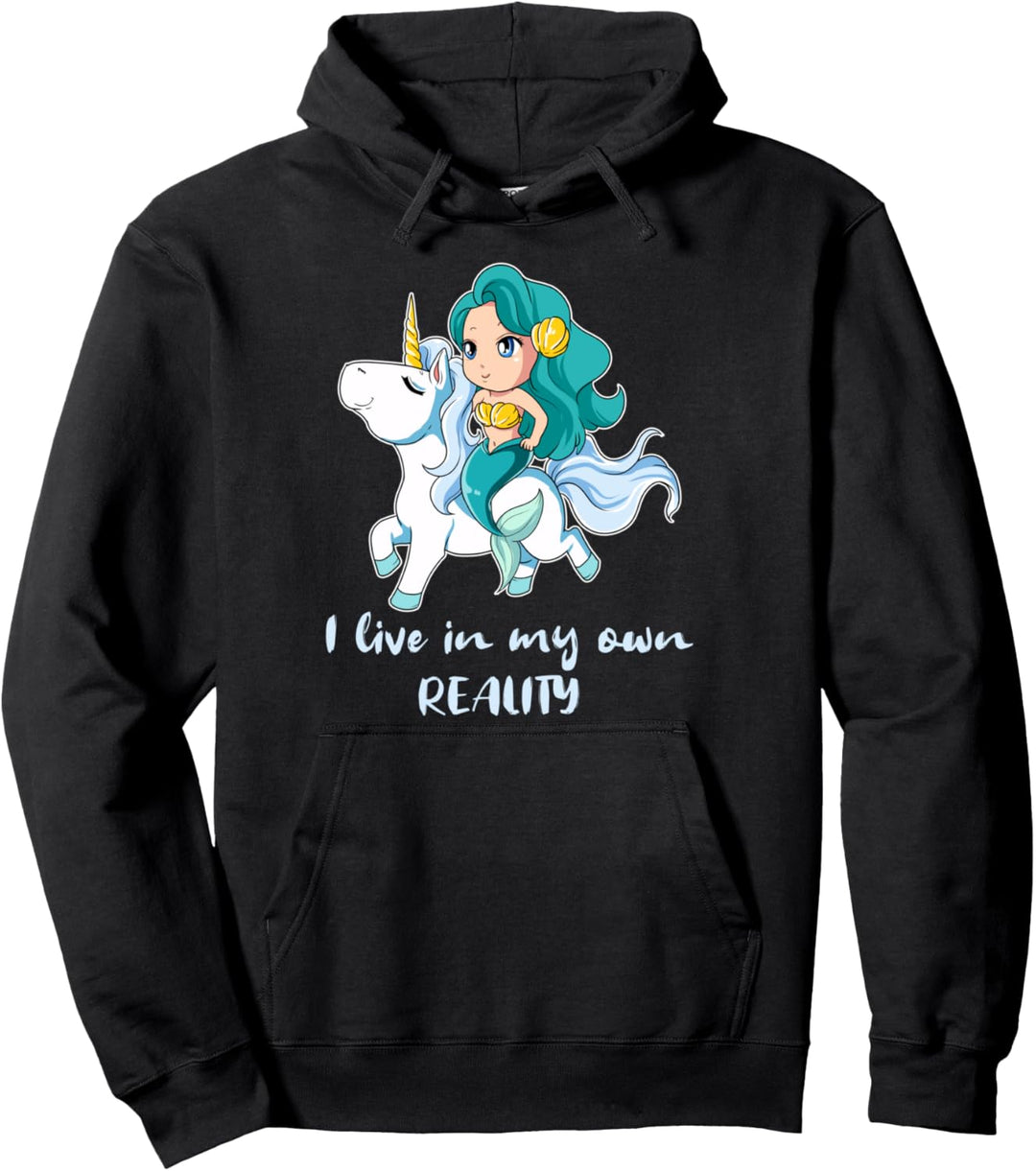 Lustige eigene Realität Märchen Meerjungfrau reitet Einhorn Pullover Hoodie