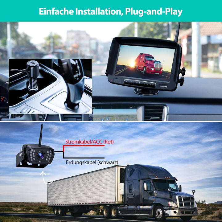 eRapta 7'' LCD Kabellose Digital Rückfahrkamera Set, mit eingebautem Funksender, Wireless Einparkhil