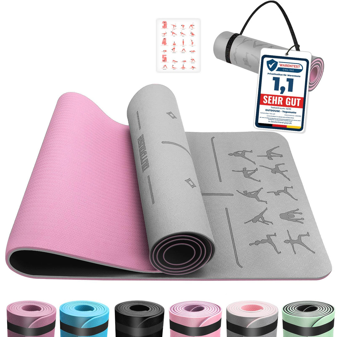 OUTDOUSE Yoga Matte, TPE 6mm Dicke Hautfreundliche Yogamatte Rutschfest Gymnastikmatte Pilates Gymna