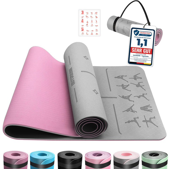 OUTDOUSE Yoga Matte, TPE 6mm Dicke Hautfreundliche Yogamatte Rutschfest Gymnastikmatte Pilates Gymna