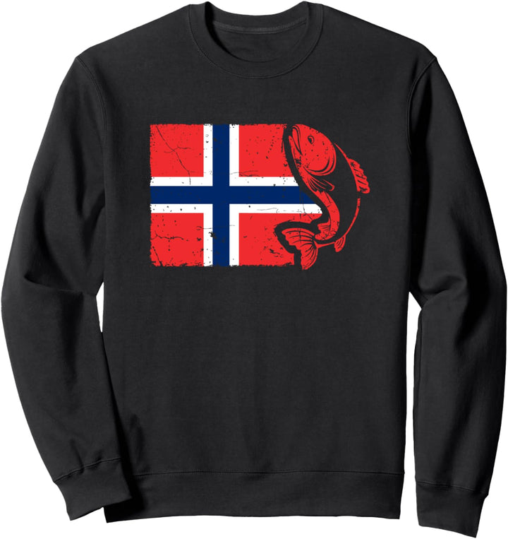 Angeln Norwegen Flagge mit Fisch Sweatshirt
