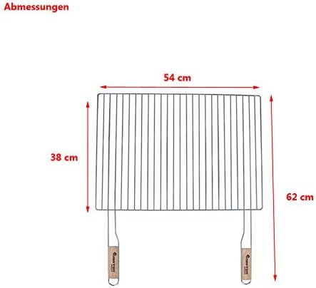 Grillrost 54x38cm mit 2 Holzgriffen Stahl verchromt Grillgitter Grillaufsatz Ersatzrost