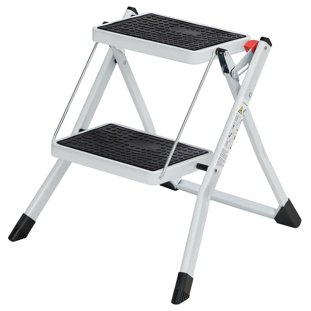 SONGMICS Klapptritt mit 2 Stufen, Trittleiter, Leiter, 20 cm breite Stufen, rutschfeste Gummimatte,