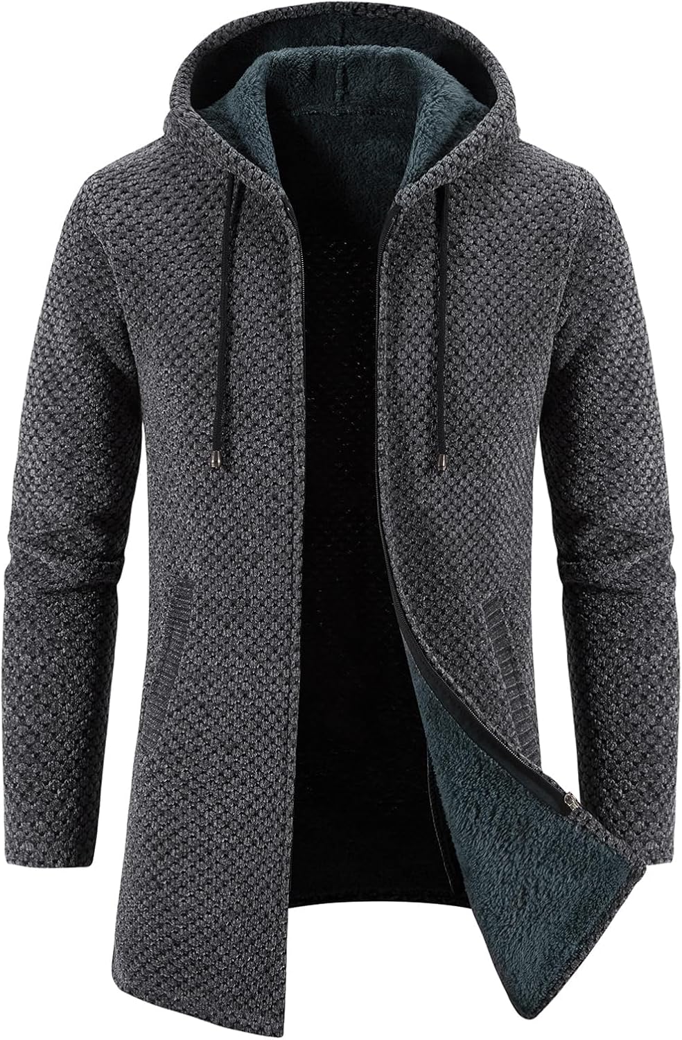 KUDORO Strickjacke Herren Cardigan Lang Trachtenjacke Kapuze mit Kapuze Gestrickt Pullover Hoodie Wi