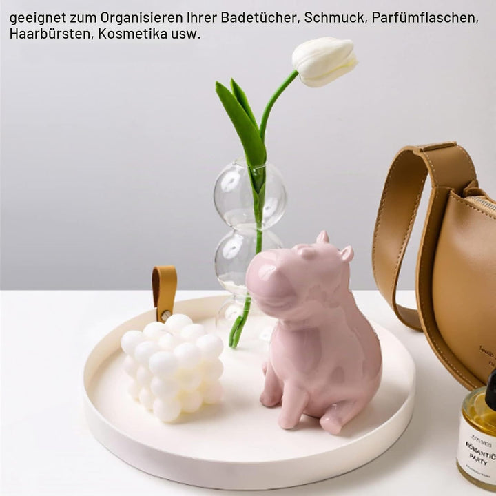 Pssopp Weisses Rundes Serviertablett, Rundes Kosmetiktablett aus ABS, Rund, Schmuckplatte, Dekorativ