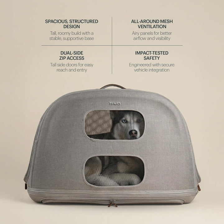 Tavo Crispin Haustier-Transportbox Large – Crash-getestete Auto-Transportbox für Hunde & Katzen, ISO