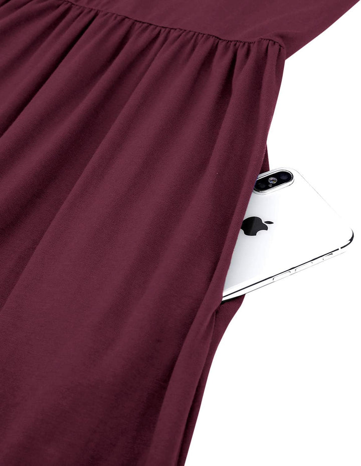 STYLEWORD Sommerkleid Damen Lang Maxikleid Sommer Elegant Freizeitkleid Kurzarm Kleider mit Taschen