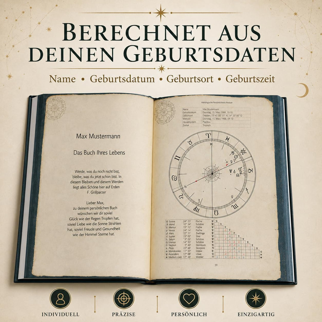 Das Buch deines Lebens - Geburtshoroskop personalisiert, Dein ganz persönliches Horoskop, Geschenk z