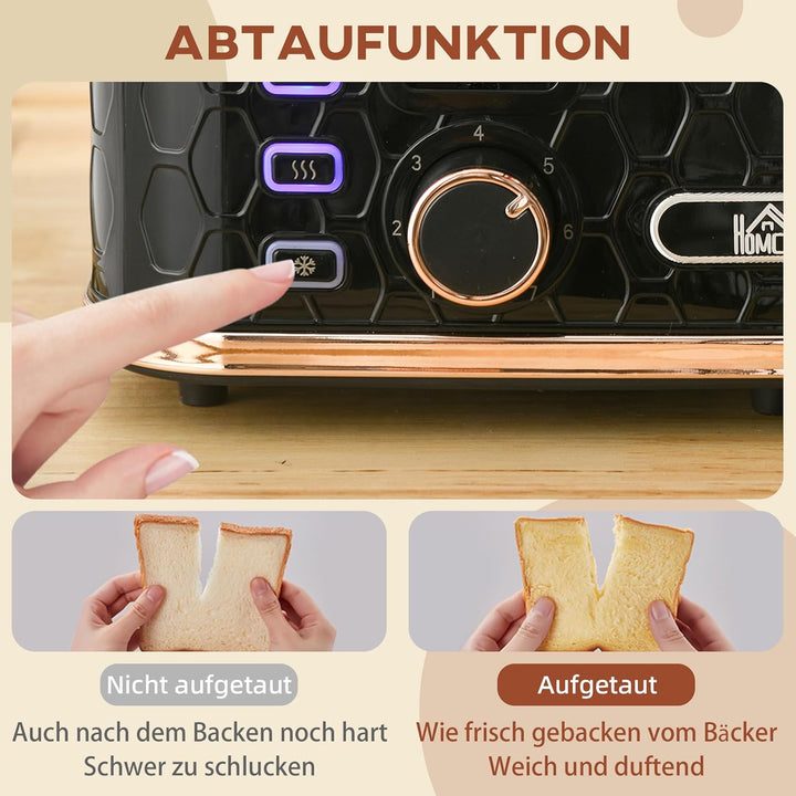 HOMCOM Toaster 4 Scheiben mit 7 Bräunungsstufen, Edelstahl mit Brötchenaufsatz, Auftaufunktion, Aufw