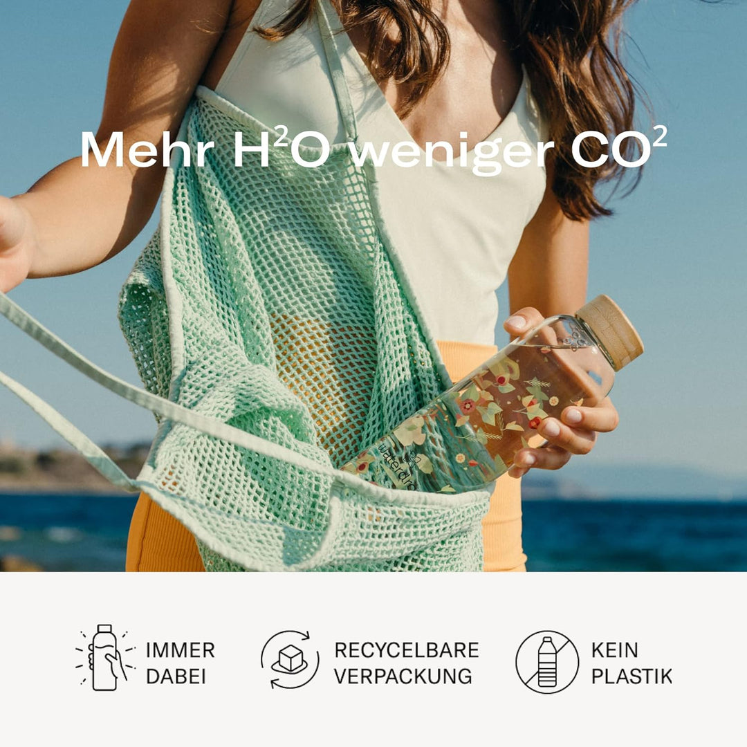Waterdrop® Edition Glass Bottle 1l Trinkflasche Glas auslaufsicher, Kohlensäure geeignet | BPA freie