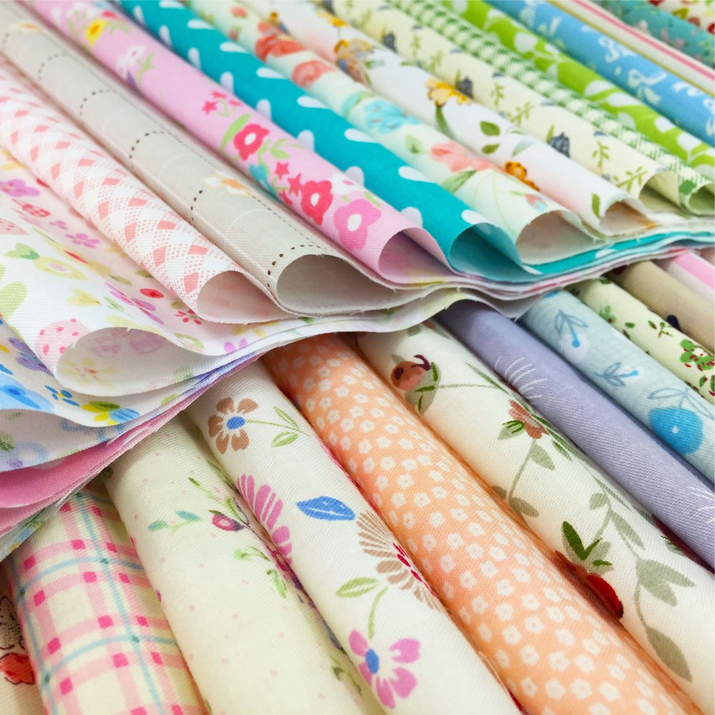 flic-flac Quiltstoff, quadratisch, 100 % Baumwolle, vorgeschnitten, zum Nähen von Blumenstoffen für