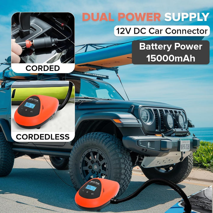 TONSIM Elektrische SUP Pumpe mit Akku, 20PSI Wiederaufladbar Kabellose Luftpumpe, LCD-Digitalanzeige