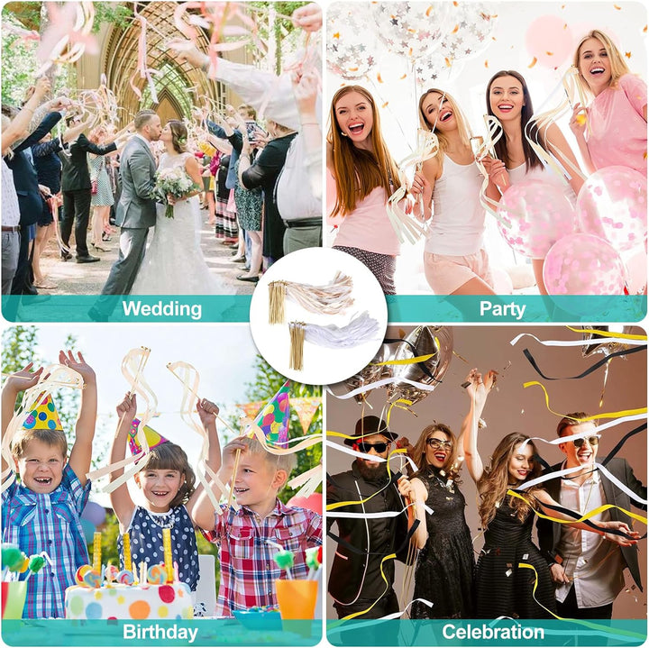 100 Stück Wedding Wands Spitze Stäbe mit Hochzeitsbändern Seidenfeenstab, Gastgeschenke für Partys,