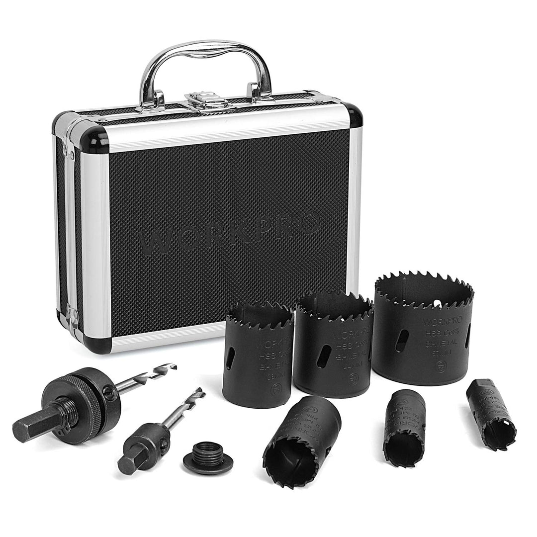 WORKPRO Lochsäge Set aus HSS Bi-Metall Ø19/22/29/38/44/57mm Lochsägensatz für Metall,Gipskarton,Kuns
