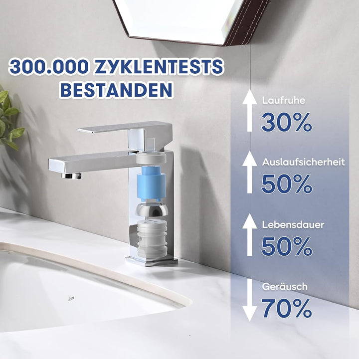 Waschtischarmatur Edelstahl Wasserhahn Bad mit Auslauf Höhe 110 mm, Mischbatterie Waschbecken Wasser
