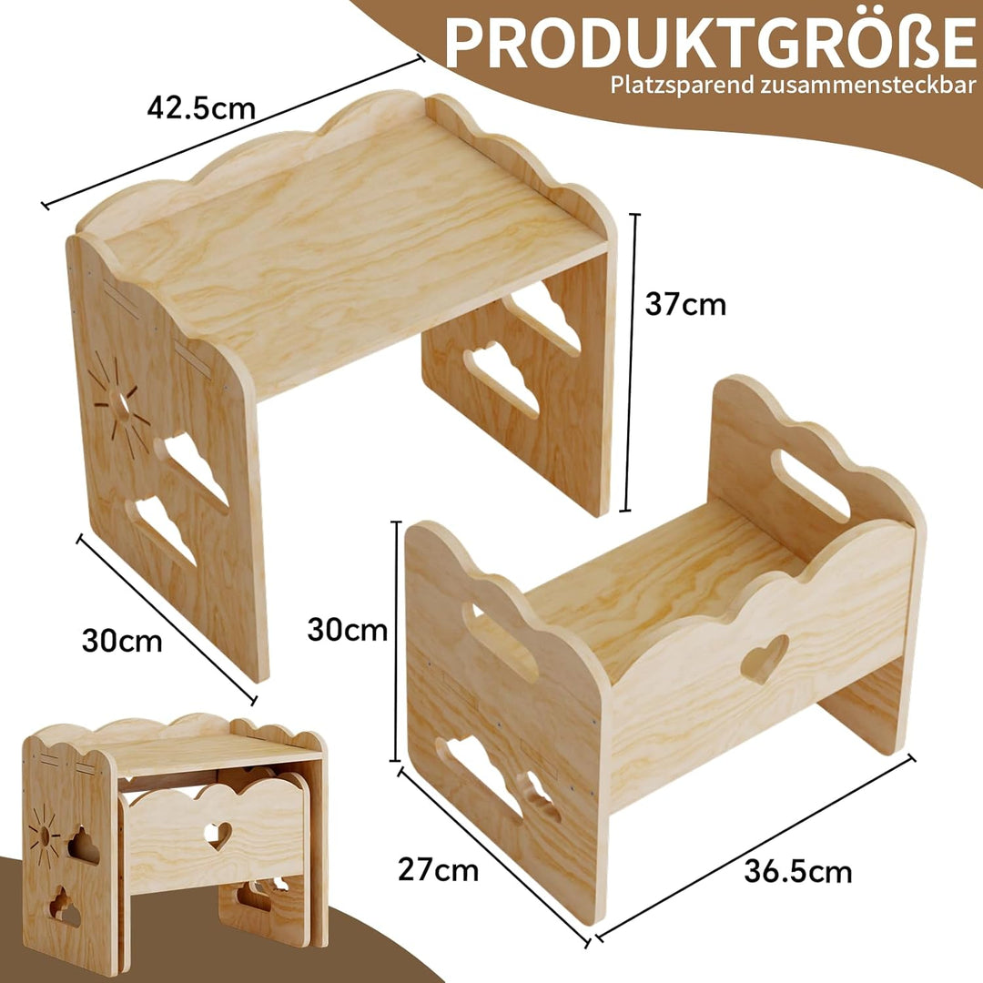 Giklux und Stuhlsets für Kindertisch, Tisch und Stuhl aus Holz, Montessori-Tisch, Montessori-Möbel,