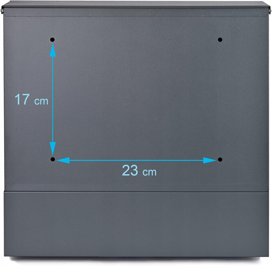 VERDA Briefkasten mit Zeitungsfach, Postkasten Designer Wandbriefkasten, 2X Schlüssel, Zeitungsrolle