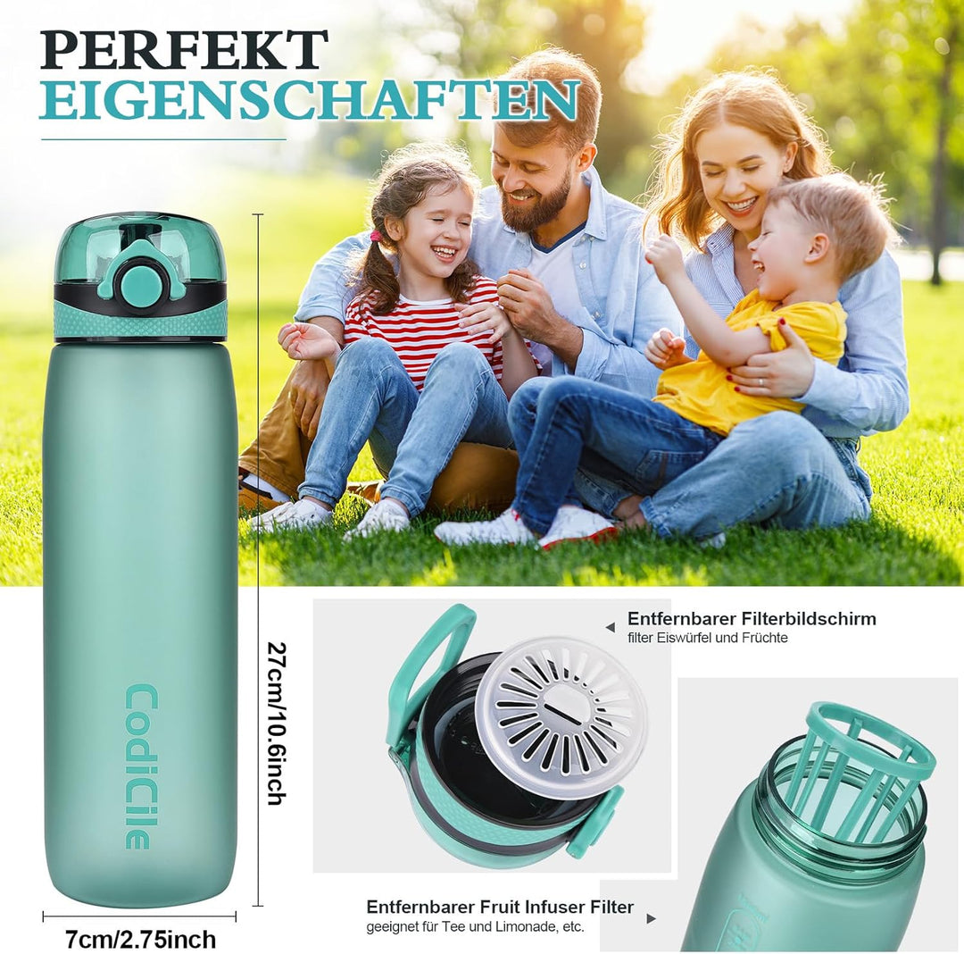 CodiCile Trinkflasche 1L, Wasserflasche 1L BPA-Frei, Auslaufsichere 1 Liter Trinkflasche, Tritan Spo