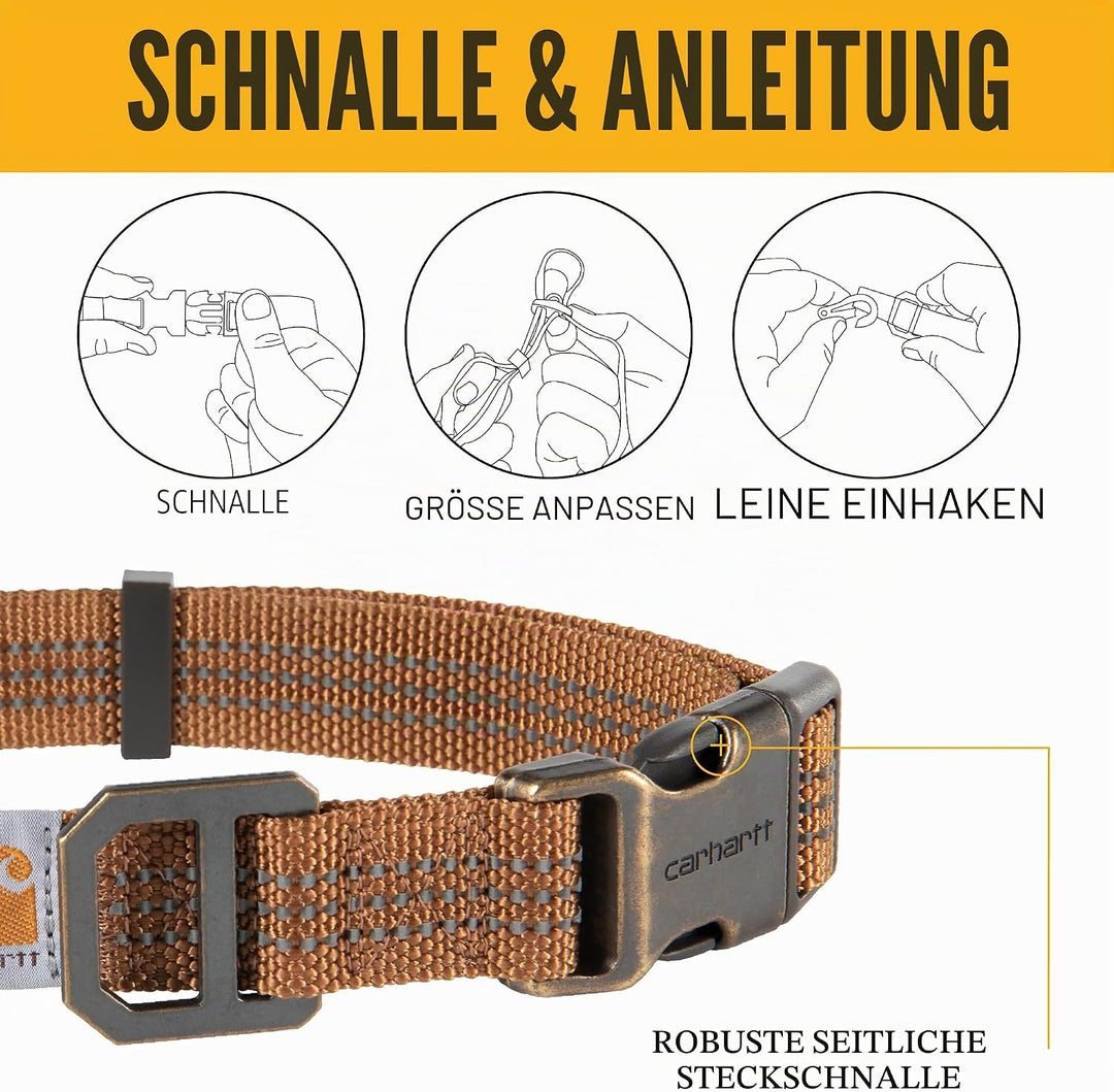 Carhartt Hundehalsband, Messing, gebürstet, Grösse L, Schwarz. Schwarz/gebürstetes Messing Large, Sc