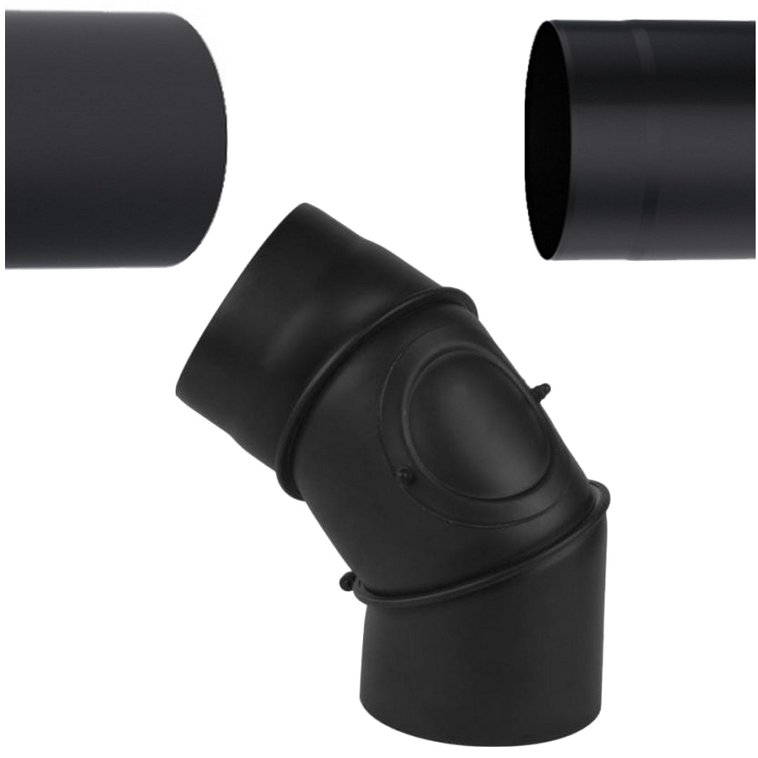 Ofenrohr Bogen Schwarz Ø 160 mm – Verstellbar 0–90° mit Reinigungsöffnung - Kaminrohr Bogen von 0 bi
