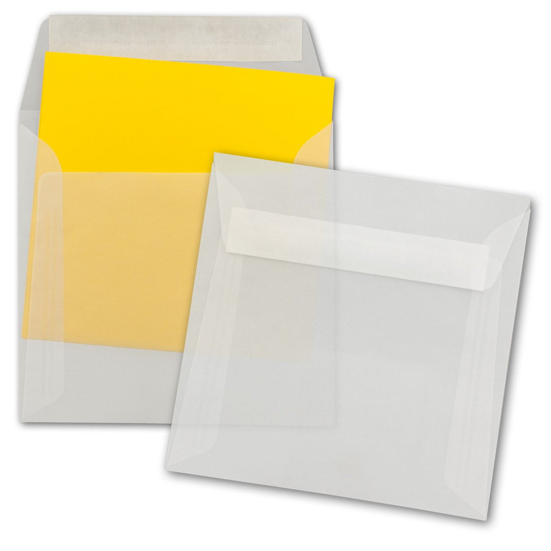 100 Stück - Briefumschläge Transparent Quadratisch - Transparent - Umschläge Durchsichtig - Haftkleb