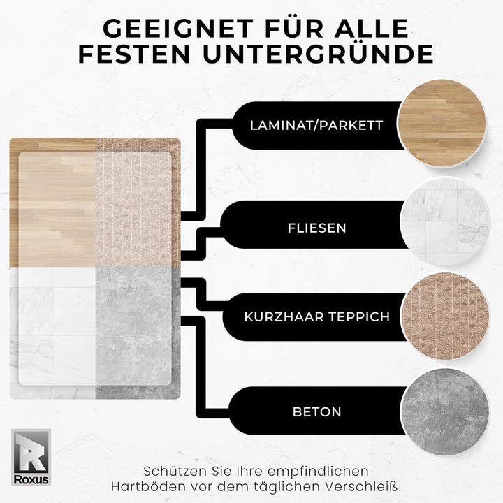 Roxus® Bodenschutzmatte Bürostuhl Verschiedene Grössen (100x120cm, milchweiss) - Bürostuhl-Unterlage