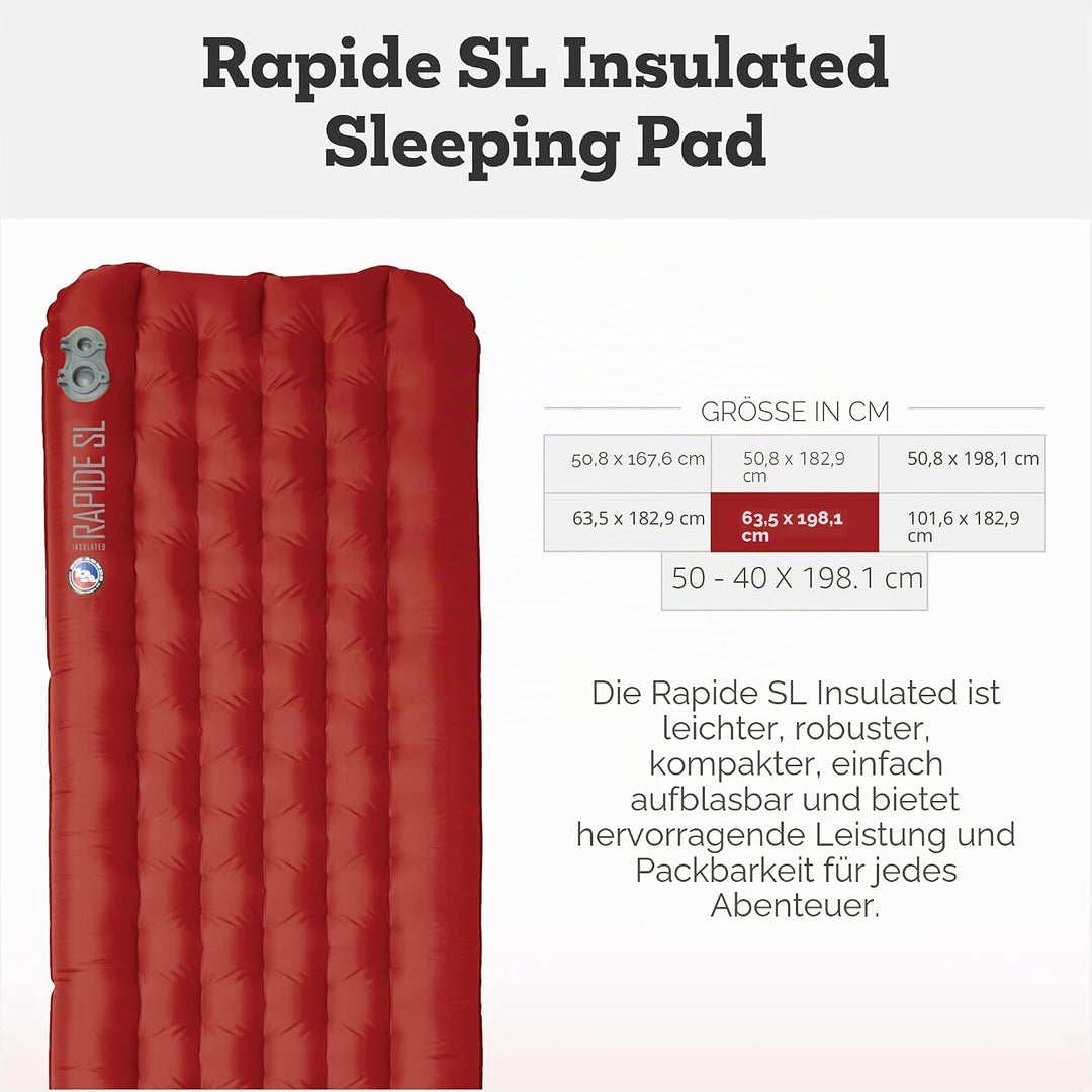 Big Agnes Rapide SL Insulated Isomatte, 64x198cm, rot Breit lang (25 x 78 cm), Breit lang (25 x 78 c