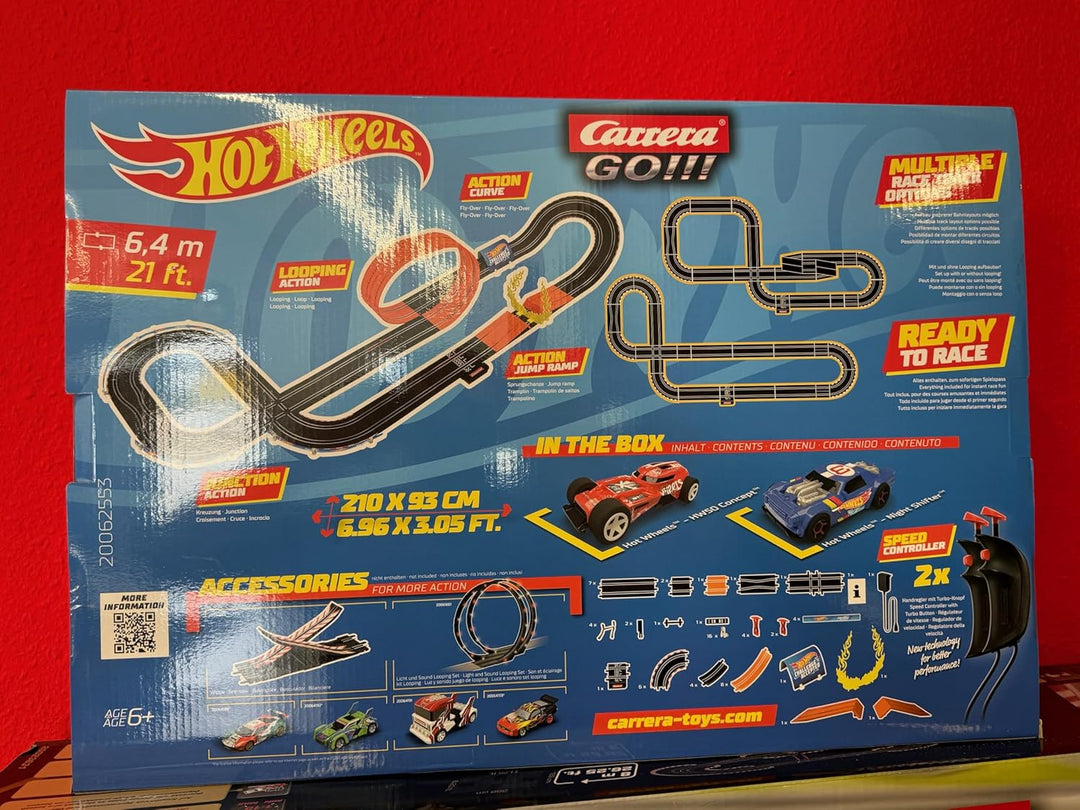 Carrera 20062553 GO!!! Rennstrecken-Set I Hot Wheels I 6,4 m elektrische Rennbahn mit Streckenteilen