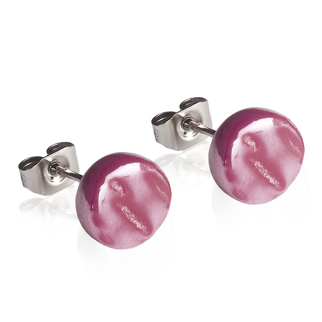 Runde Ohrstecker rose mit Stein in Perlmuttoptik • Bunte Ohrringe für Damen • Nachhaltiger Modeschmu