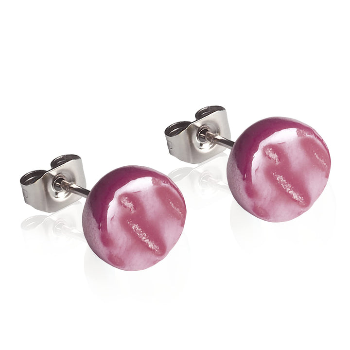 Runde Ohrstecker rose mit Stein in Perlmuttoptik • Bunte Ohrringe für Damen • Nachhaltiger Modeschmu