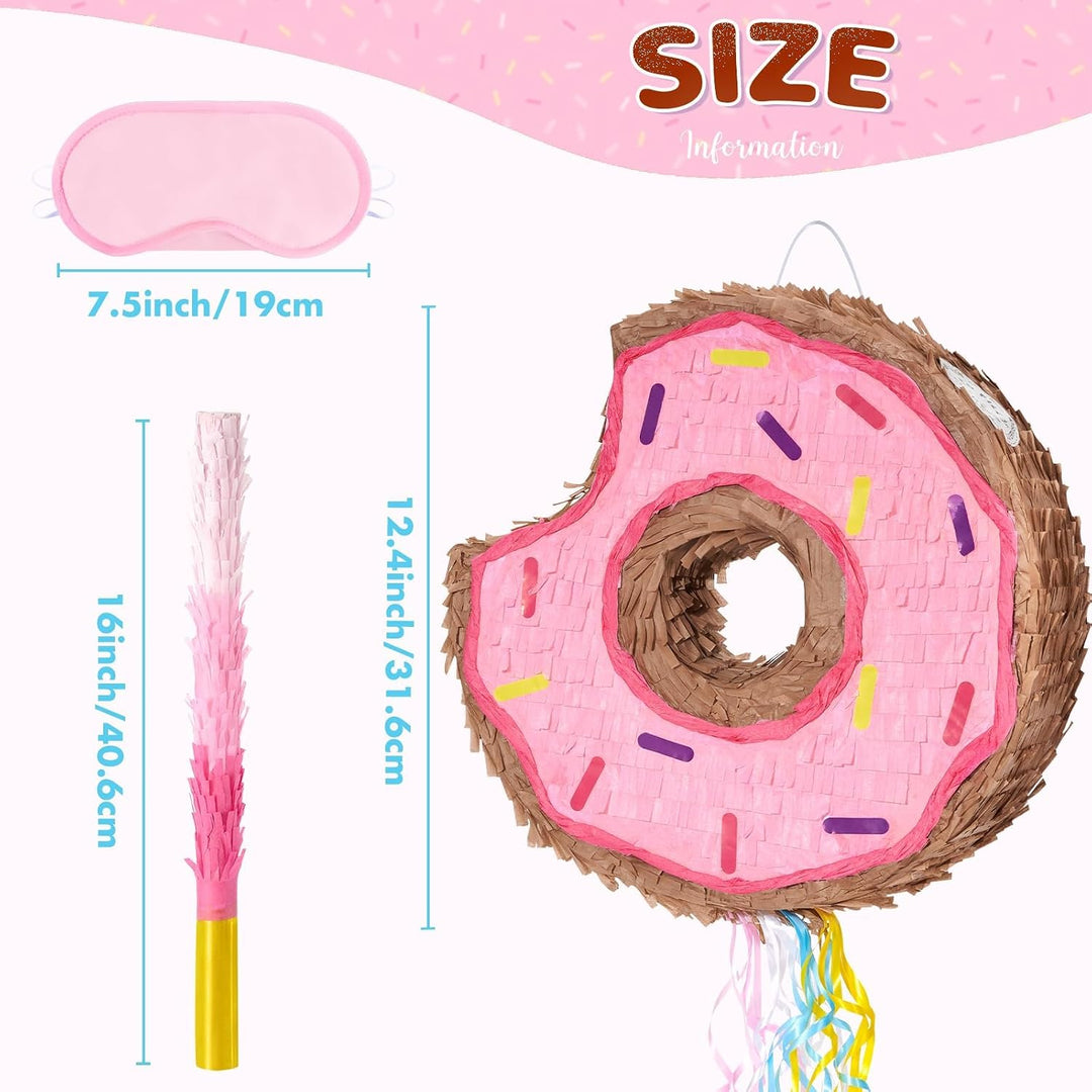 WERNNSAI Donut Pinata – Geburtstag Deko Piñata Mädchen Kinder Rosa Donut Piñata mit Stock Augenbinde