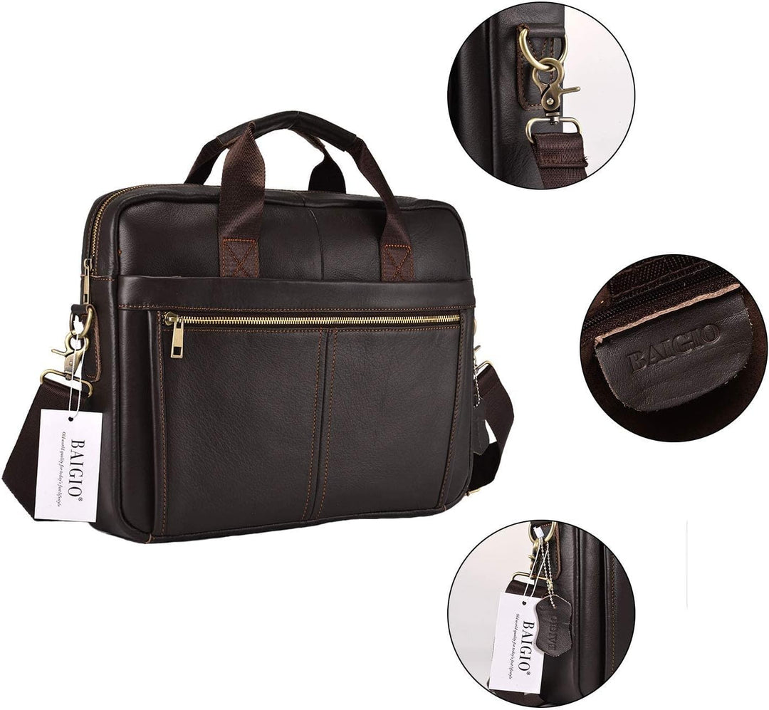 BAIGIO Aktentasche Herren Leder Laptoptasche Handtasche Business Umhängetasche 14 Zoll Vintage Leder