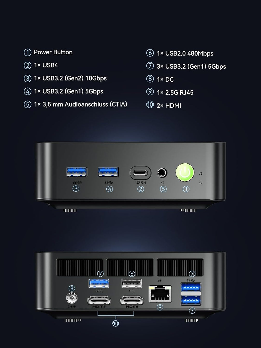 GMKtec K17 AI Mini PC, Intel Core Ultra 5 226V (bis zu 4,5 GHz), 16 GB LPDDR5X 8533 MT/s, 512GB PCIe