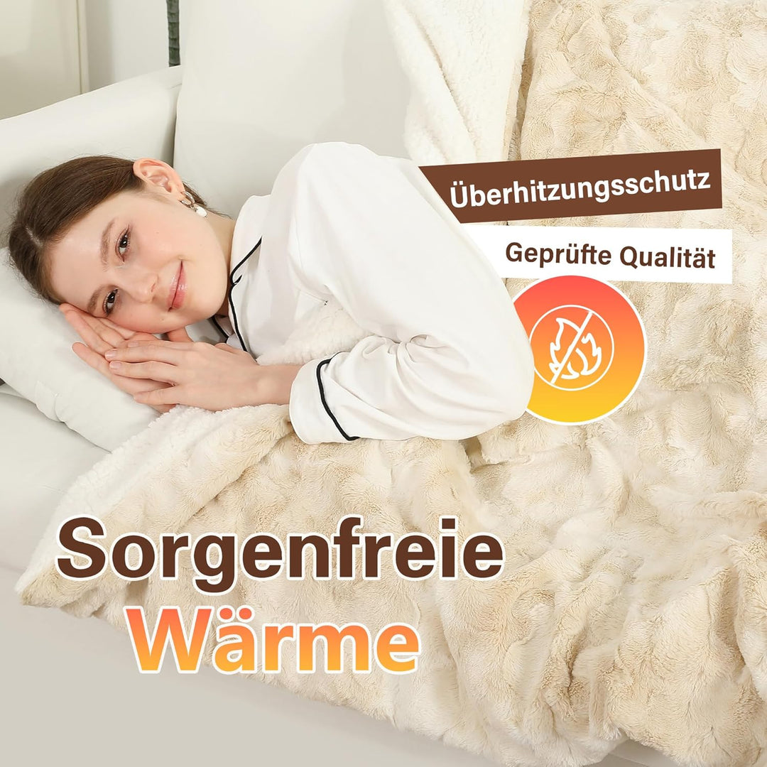 ESTINGO Elektrische Heizdecke 180x130cm, Elektrische Wärmedecke mit Timer Abschaltautomatik, 6 Heizs