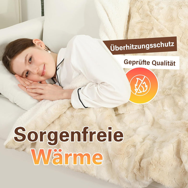 ESTINGO Elektrische Heizdecke 180x130cm, Elektrische Wärmedecke mit Timer Abschaltautomatik, 6 Heizs