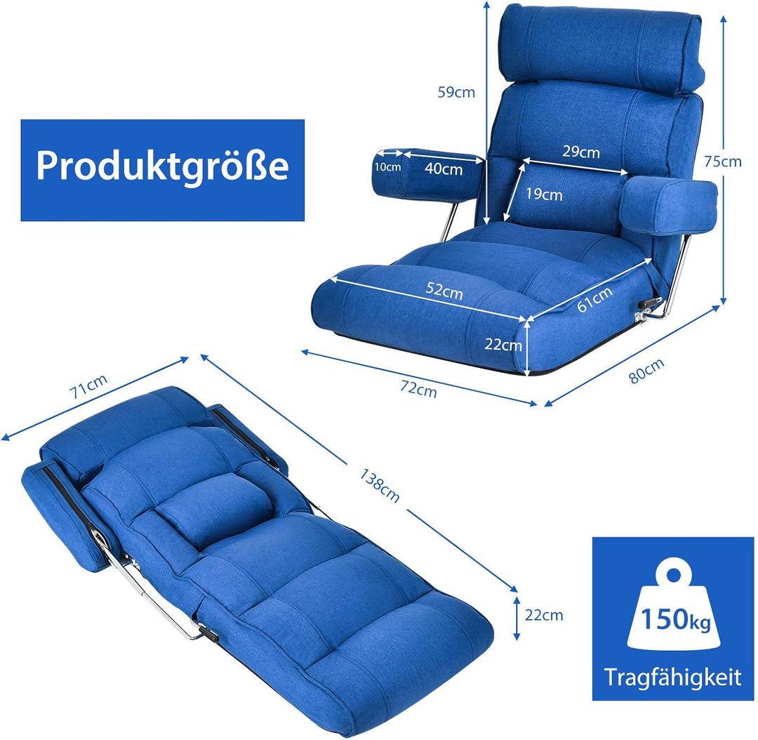 GOPLUS Bodenstuhl, Relaxliege mit Armlehne & Verstellbarer Rückenlehne, Bodensessel mit Schlaffunkti