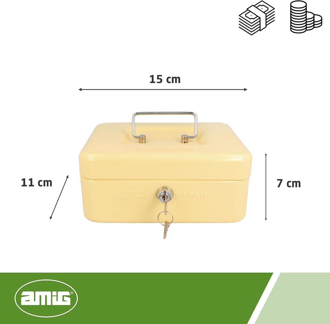 Amig - Sicher | Geldkassette | Safe für Geld, Scheine und Münzen | Mit Münzfach und 2 Schlüsseln | S