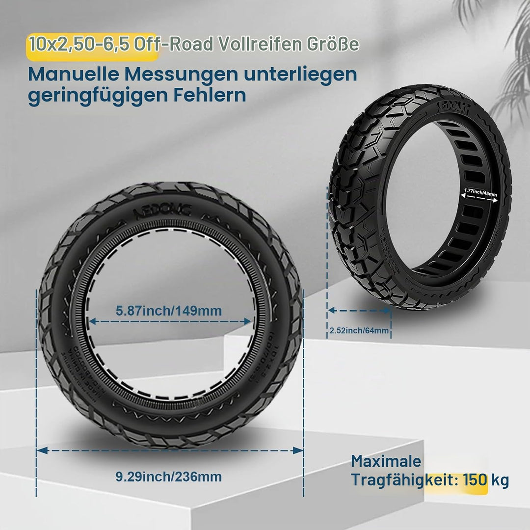 60/70-6.5 Solid Reifen 10x2.50 vollgummireifen Geländereifen für Ninebot Max G30/G30 D2/F2 Pro D/E3