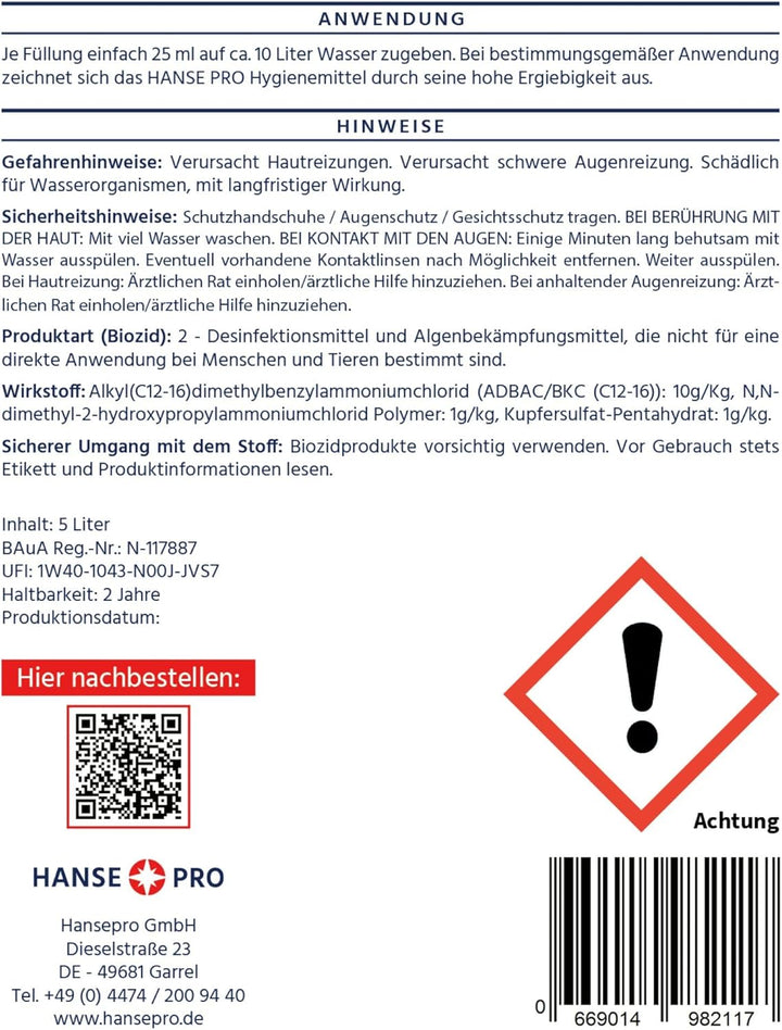 HANSE PRO Hygienemittel, 2 x 5 Liter I Für Luftbefeuchter, Luftreiniger, Luftwäscher, Heizkörper-Ver