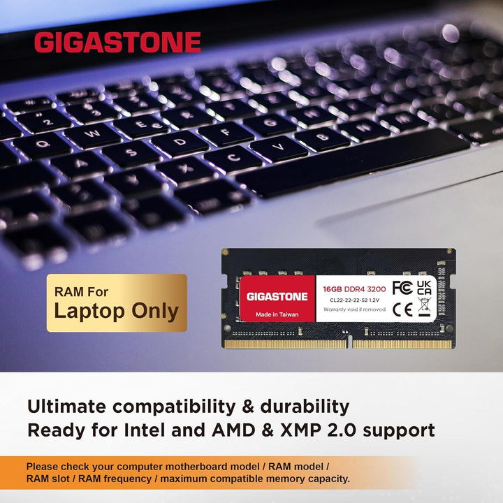 【DDR4 RAM Nur für Laptops】 GIGASTONE 32GB Kit (2x16GB) DDR4 3200MHz (2933/2666MHz) PC4-25600 CL22 1,