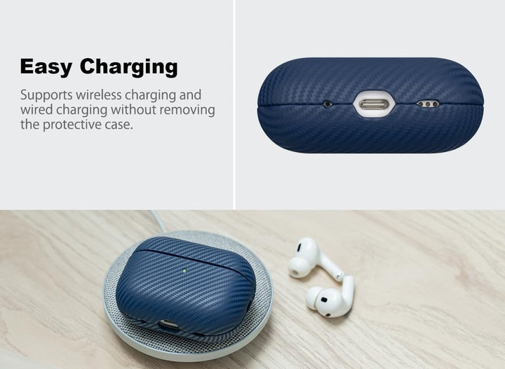 Haobobro [Karbonfaser Textur] Leder Hülle für AirPods Pro 2. Generation - Handgefertigt AirPods Pro