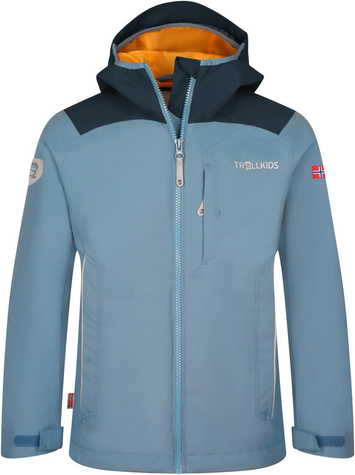 Trollkids Bergen Regenjacke 116 Stahlblau/Schwarz/Mango, 116 Stahlblau/Schwarz/Mango