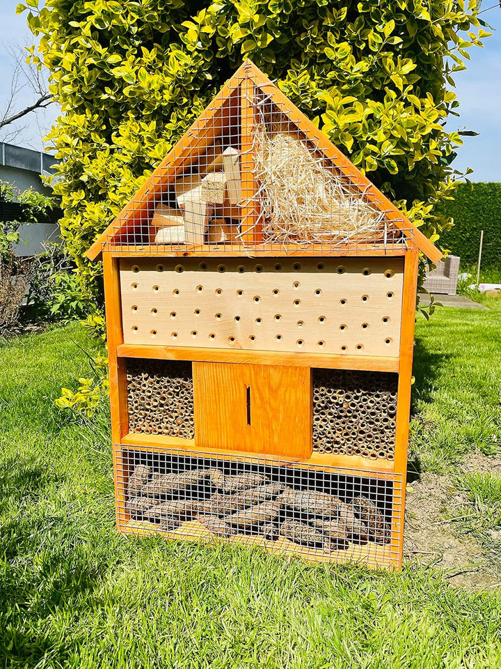 DARLUX massives handgefertigtes Insektenhotel XL aus Holz mit Standfuss 97 x 51 x 12 cm (HxBxT) Wild