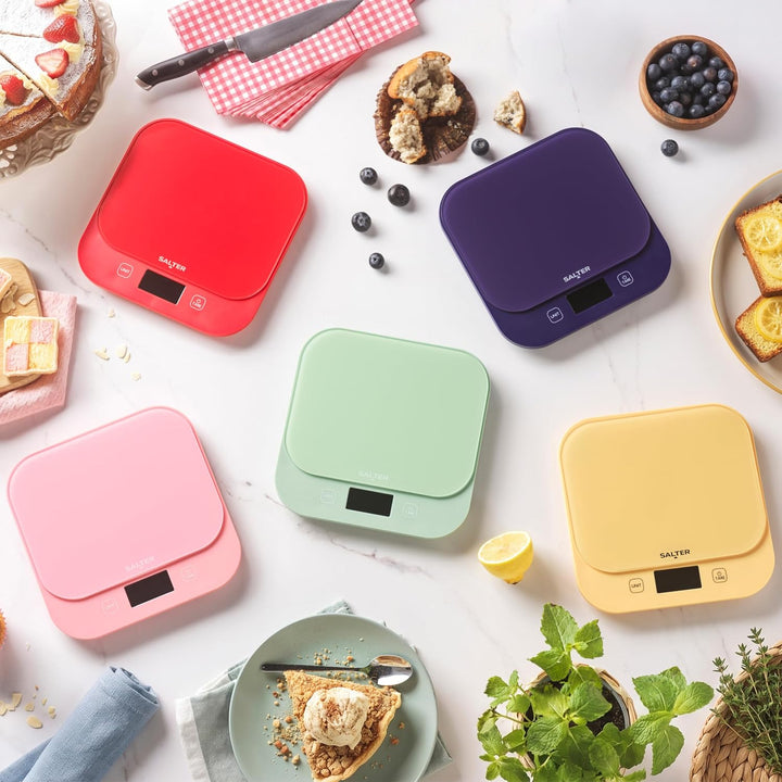 Salter British Bakes Digitale Küchenwaage – Pinke Backwaage mit hoher 10-kg-Kapazität, misst Flüssig