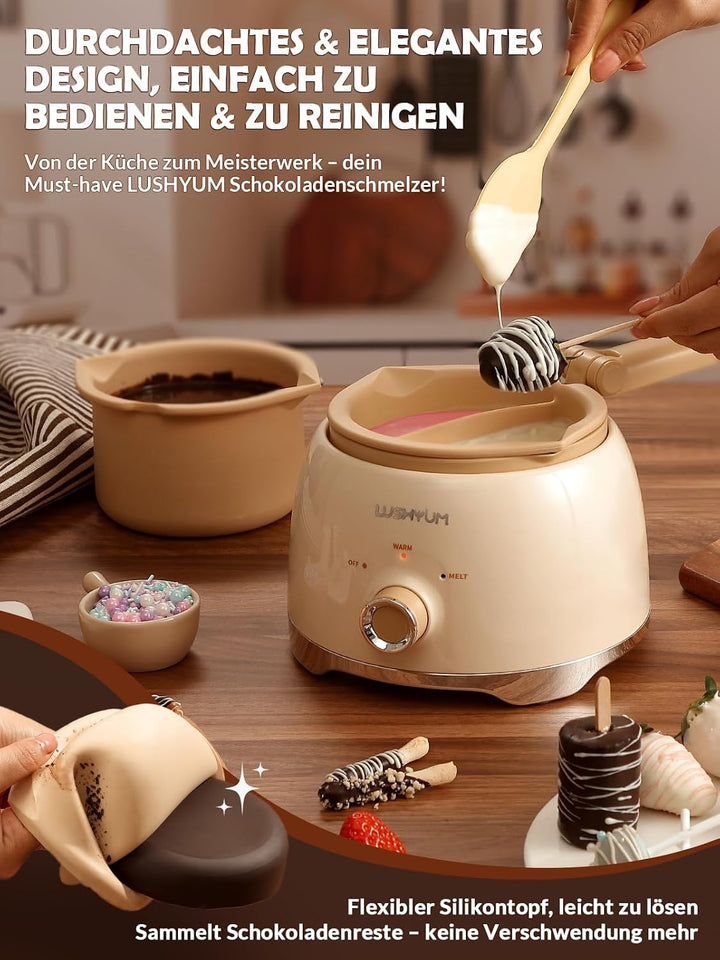 LUSHYUM Schokoladenschmelztopf Candy Melts Schmelzgerät mit 2 Einsatztöpfen, 4 Tassen Kapazität Wärm