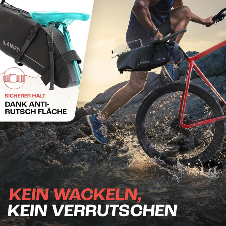 Fahrrad Satteltasche [10 Liter] | 100% Wasserdicht | Reflektierender Aufdruck - Bikepacking E-Bike M