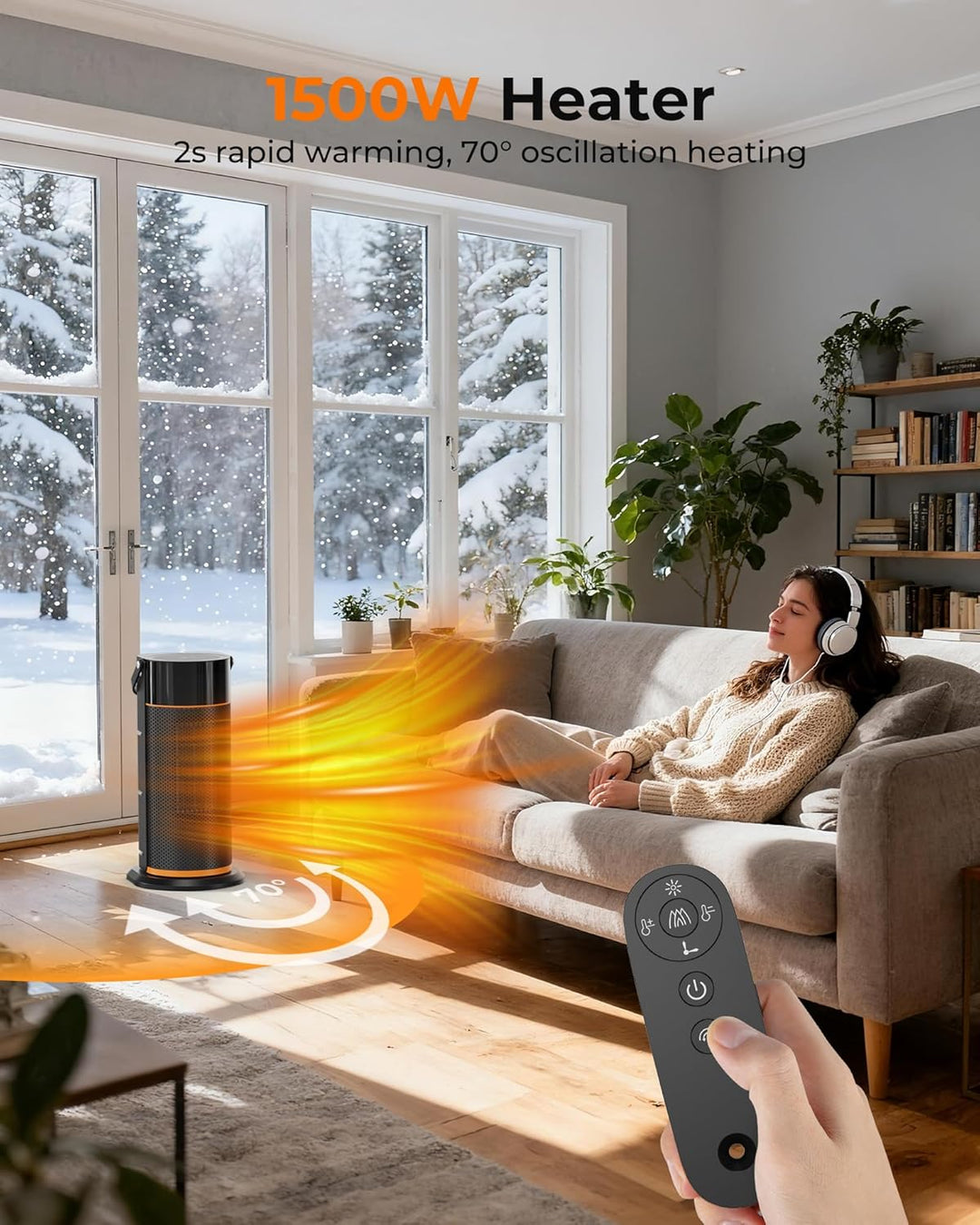 Heizlüfter Energiesparend - 2000W Leiser Elektrischer PTC Keramik Heizlüfter, 4-Gang heizgeräte, 9H