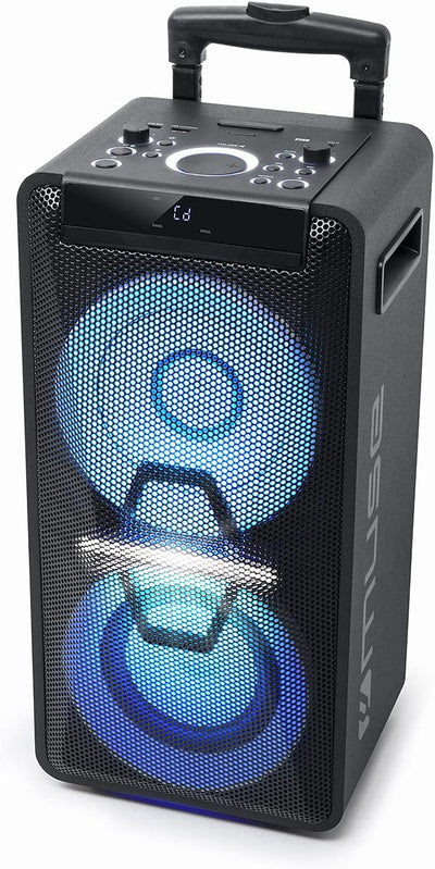 Muse DJ PA-Anlage mit Akku, 300 Watt, mit CD, Bluetooth und Licht-Effekten (USB, AUX, Mikrofon, Fern
