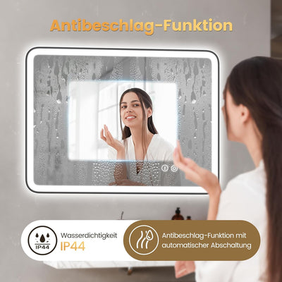 YOLEO Badespiegel mit Beleuchtung, Badezimmerspiegel LED mit Metallrahmen, Wandspiegel mit Touchscha