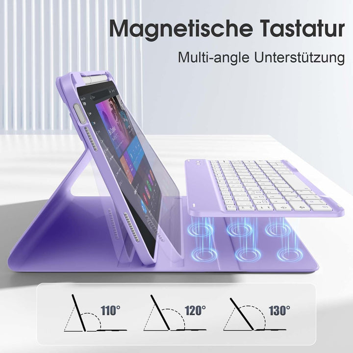 Vobafe Hülle mit Tastatur für iPad A16 11/10 Generation (2025/2022, 10,9/11 Zoll), Magnetisch Abnehm